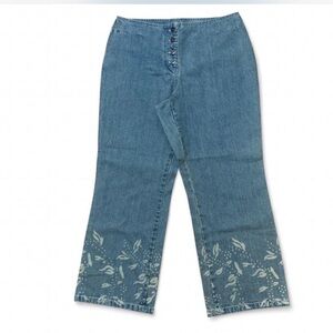 i.e. Relaxed High Rise Cropped Button Fly Jeans Botanical Print Y2K SZ 10
